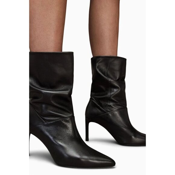 Allsaints Orlana Pointed Toe High Heel Slouch Boots in Black 6 with Box Womens - Picture 7 of 16
